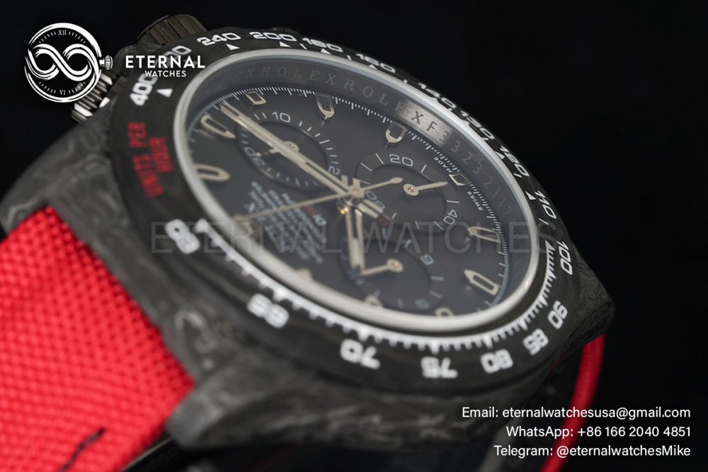 ROLEX - SUPER CLONE Daytona DiW 40mm Black Carbon/NY Red NOOB DD4130