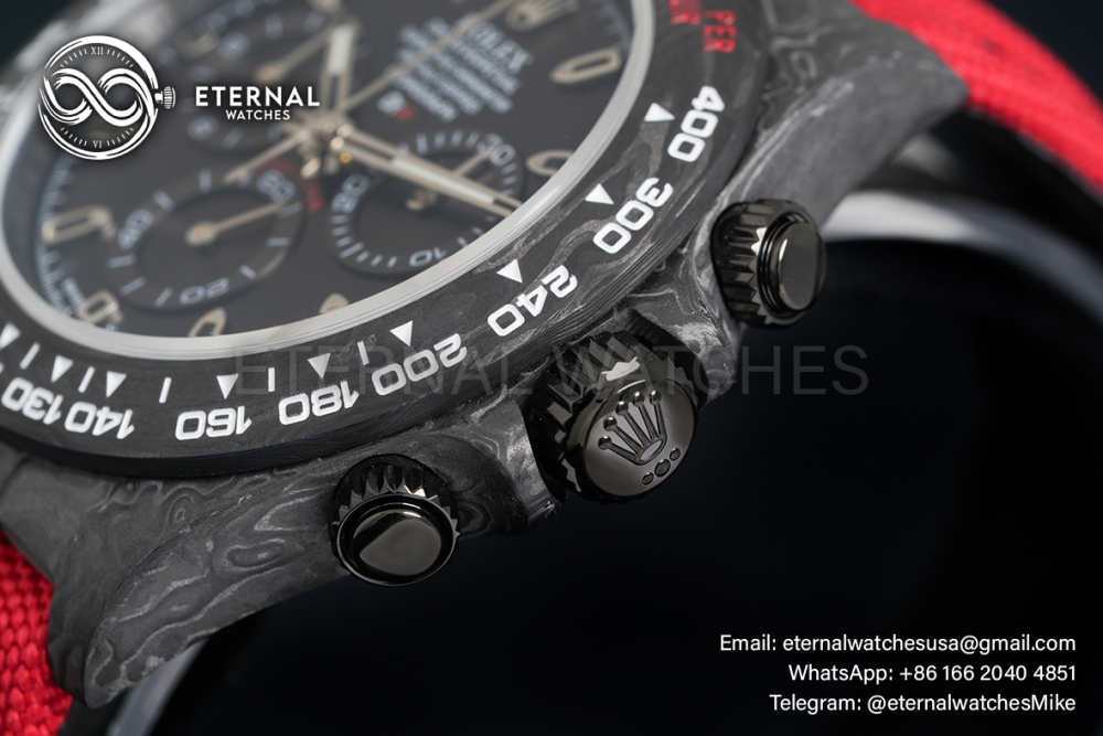 ROLEX - SUPER CLONE Daytona DiW 40mm Black Carbon/NY Red NOOB DD4130