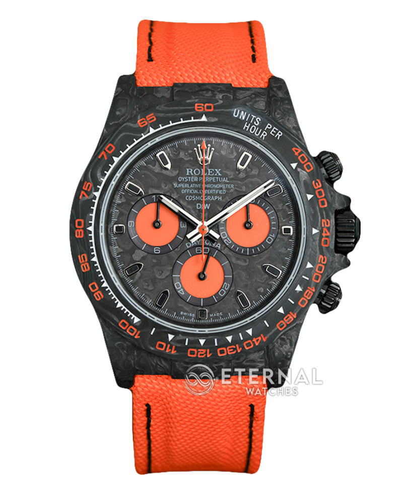 ROLEX - SUPER CLONE Daytona DiW 40mm Black Carbon/Orange NY Carbon Texture NOOB DD4130