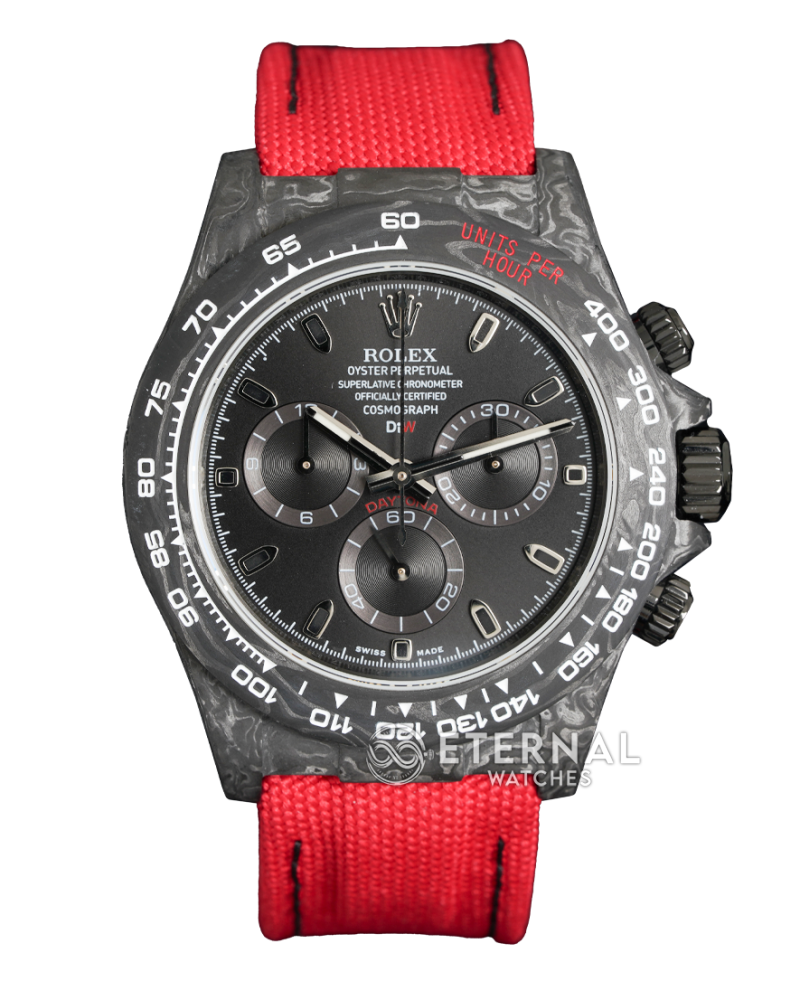 ROLEX - SUPER CLONE Daytona DiW 40mm Black Carbon/NY Red NOOB DD4130