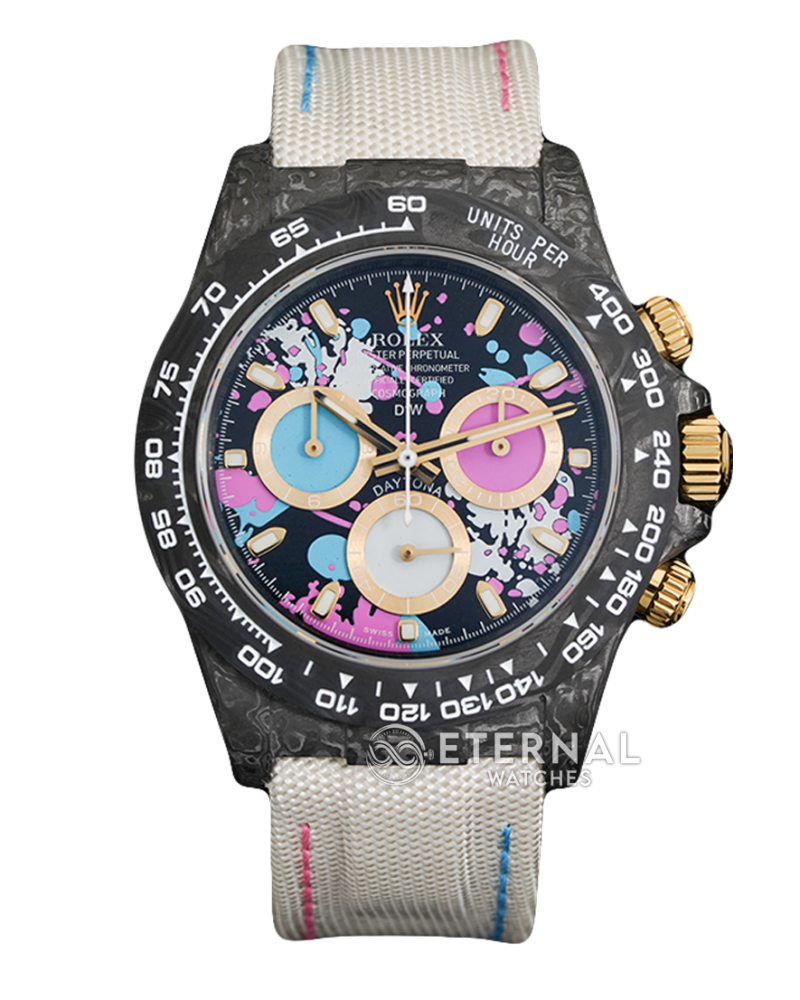 ROLEX - SUPER CLONE Daytona DiW 40mm Black Carbon/NY Multi Color NOOB DD4130