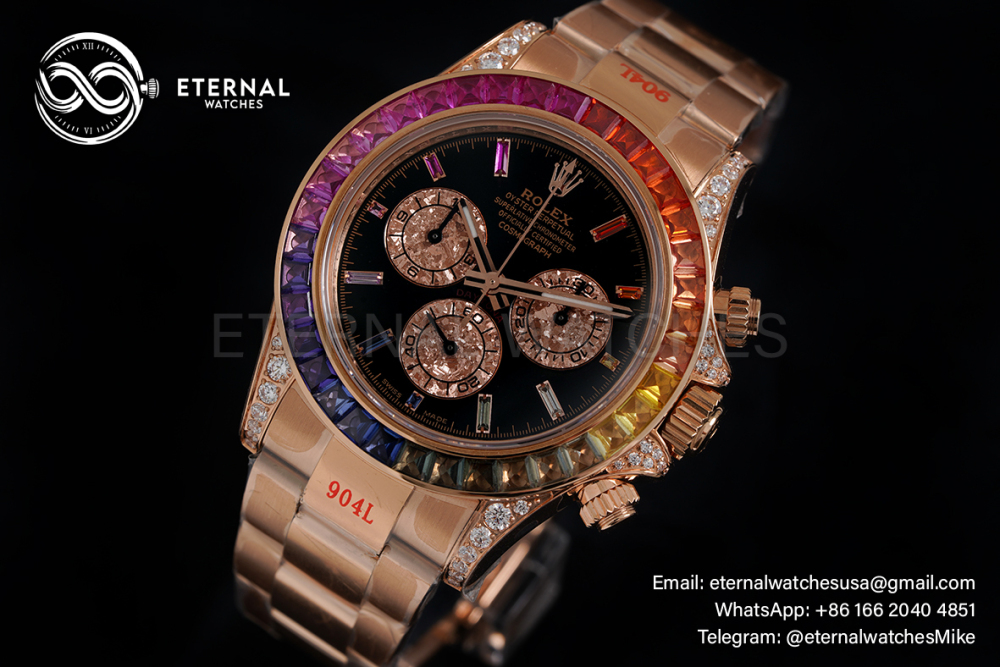 ROLEX - SUPER CLONE Daytona 116595 Rainbow 40mm RG/RG Black/Dia NOOB DD4130