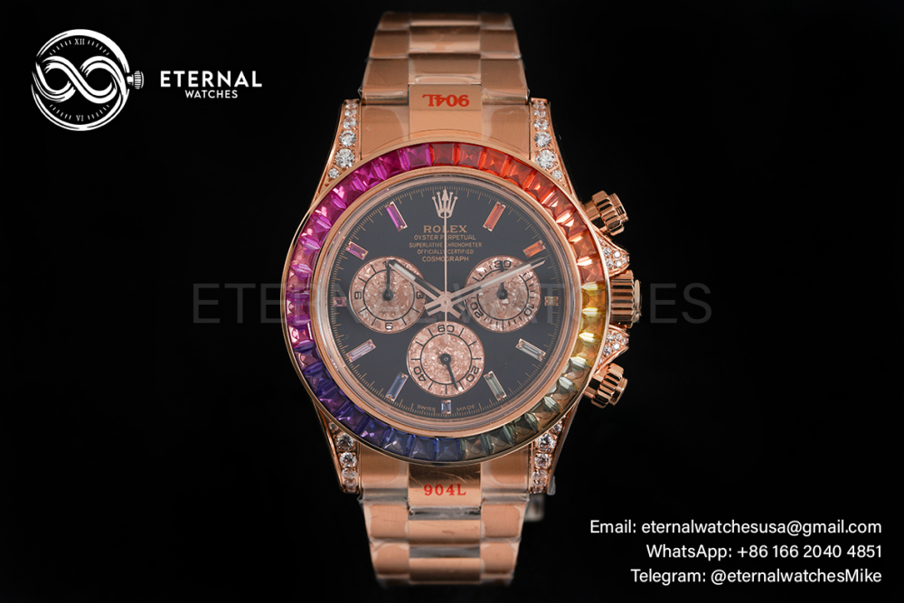 ROLEX - SUPER CLONE Daytona 116595 Rainbow 40mm RG/RG Black/Dia NOOB DD4130