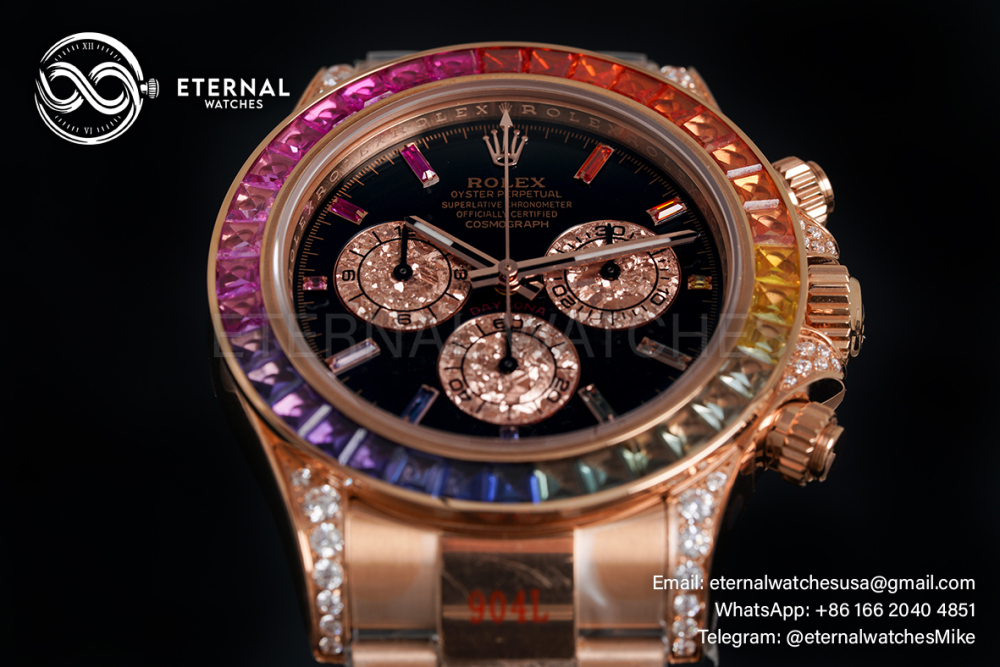 ROLEX - SUPER CLONE Daytona 116595 Rainbow 40mm RG/RG Black/Dia NOOB DD4130