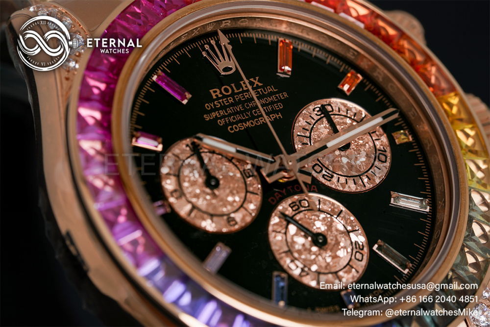 ROLEX - SUPER CLONE Daytona 116595 Rainbow 40mm RG/RG Black/Dia NOOB DD4130