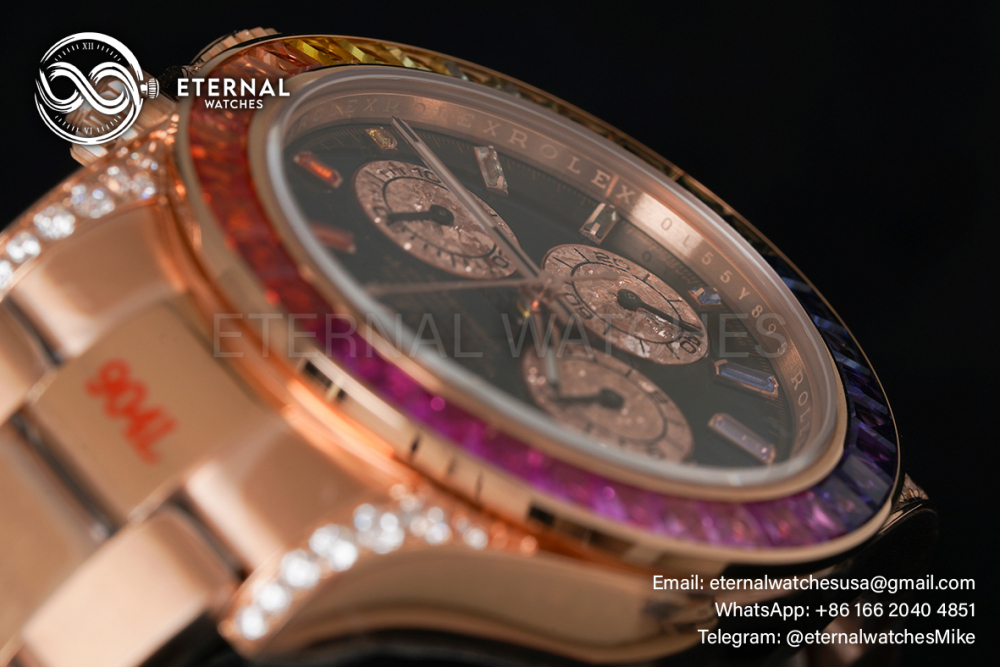 ROLEX - SUPER CLONE Daytona 116595 Rainbow 40mm RG/RG Black/Dia NOOB DD4130