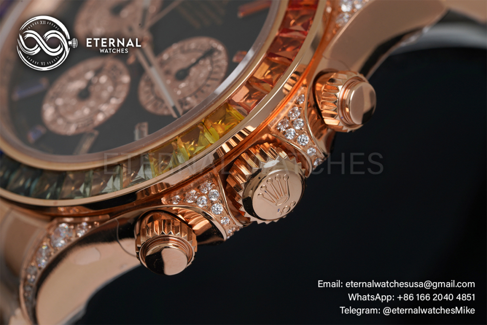 ROLEX - SUPER CLONE Daytona 116595 Rainbow 40mm RG/RG Black/Dia NOOB DD4130