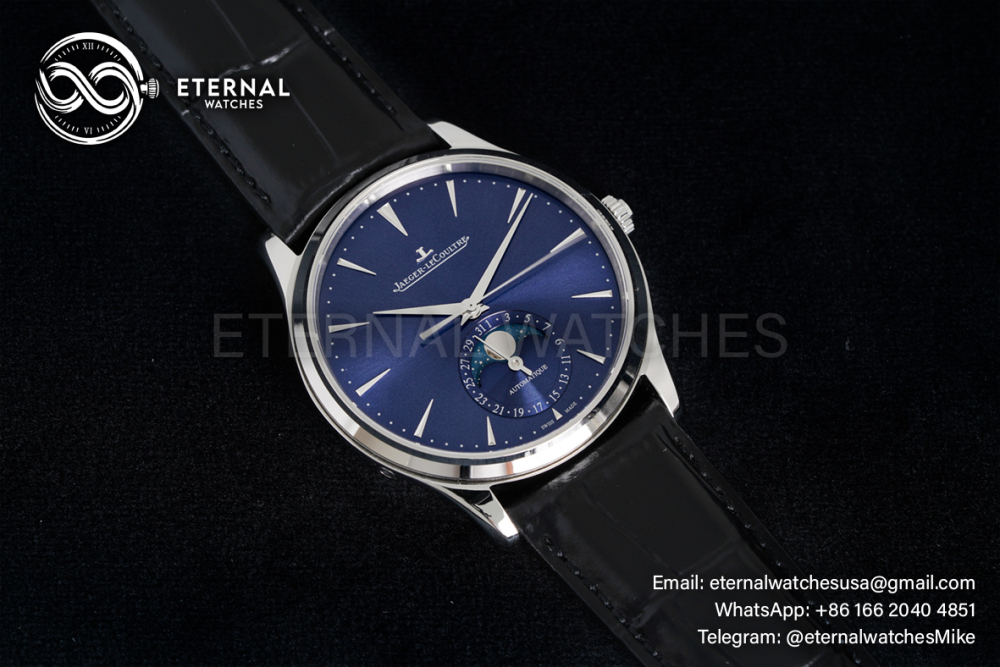JAEGER-LECOULTRE -  SUPER CLONE Master Ultra-Thin Moon SS/LE Blue/Stk APS A925