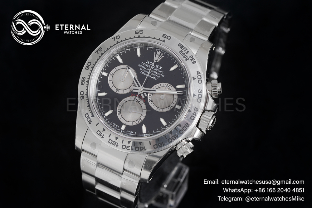 ROLEX - SUPER CLONE Daytona 126509 40mm SS/SS Black/Sliver VSF DD4131 Weight Adjusted