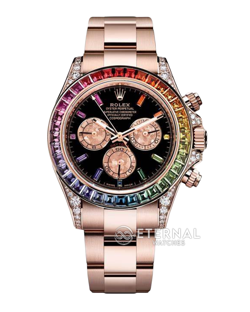 ROLEX - SUPER CLONE Daytona 116595 Rainbow 40mm RG/RG Black/Dia NOOB DD4130