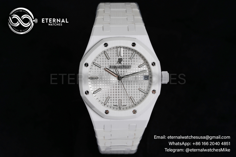 AUDEMARS PIGUET - SUPER CLONE Royal Oak 41mm 15500 White Ceramic/Cer Silver Dial APSF A4302