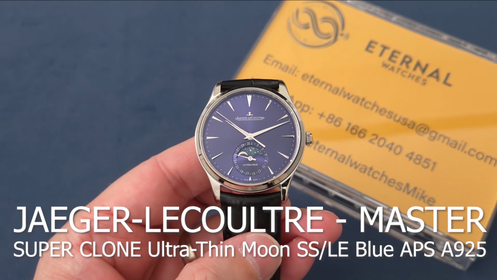 JAEGER-LECOULTRE -  SUPER CLONE Master Ultra-Thin Moon SS/LE Blue/Stk APS A925