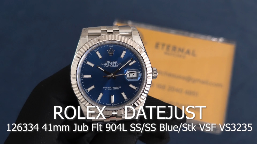 ROLEX - DateJust 126334 41mm Jubilee 904L SS/SS Blue/Stk VSF VS3235
