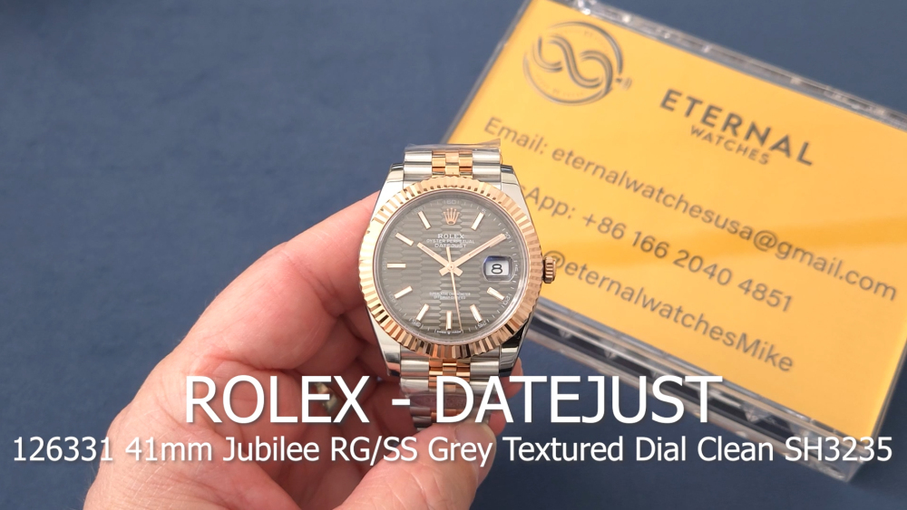 ROLEX - Datejust 126331 41mm Jubilee RG/SS Grey Textured Dial Clean SH3235