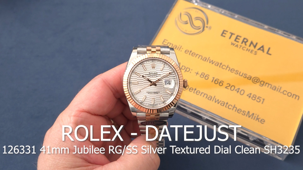 ROLEX - Datejust 126331 41mm Jubilee RG/SS Silver Textured Dial Clean SH3235