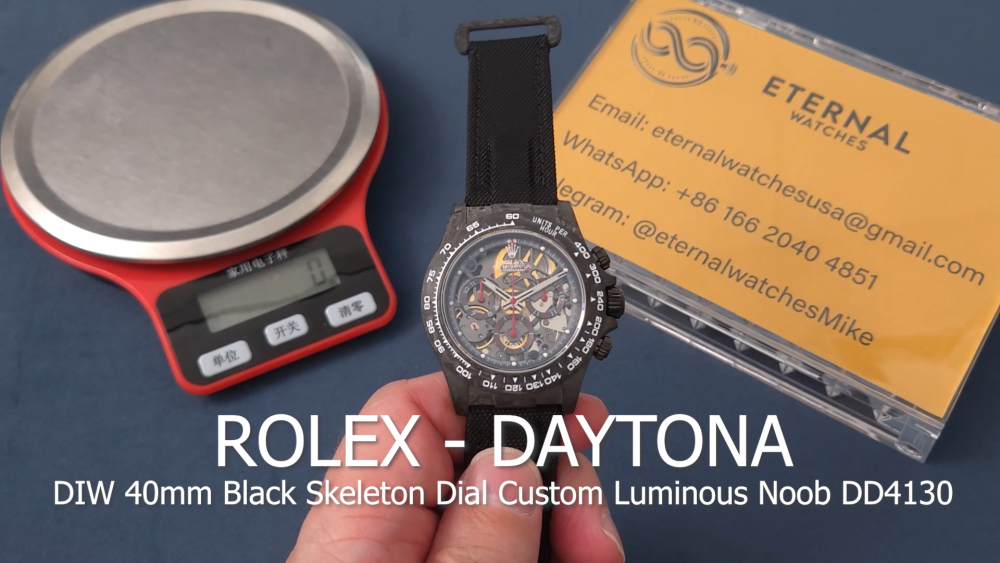 ROLEX - Daytona DIW 40mm Black Dial Carbon/NY Skeleton Dial NOOB DD4130