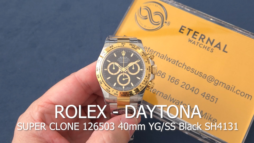 ROLEX - SUPER CLONE Daytona 126503 40mm YG/SS Black/Stk Clean SH4131