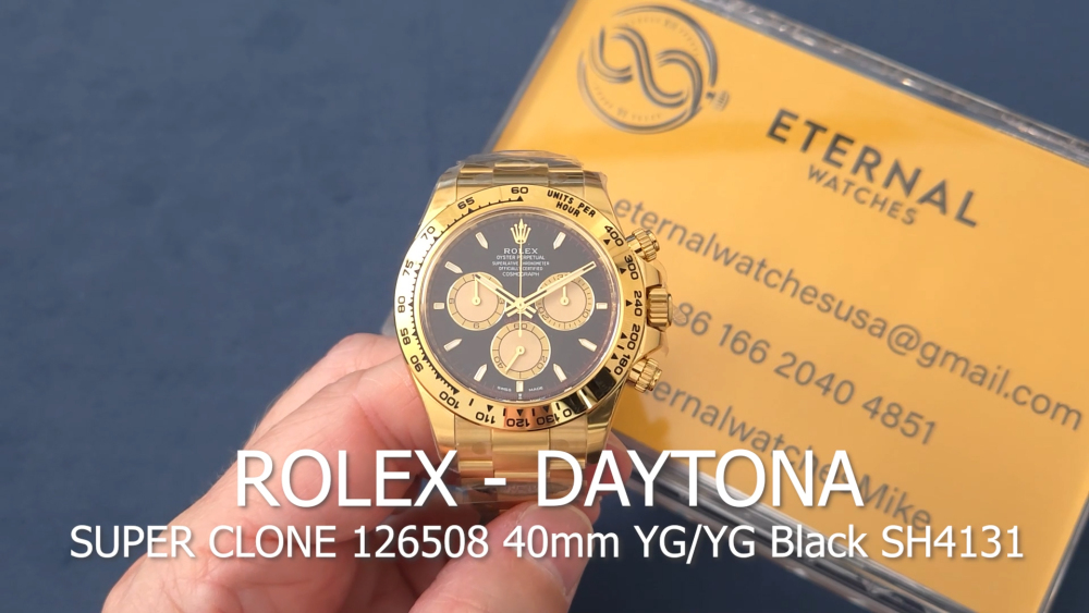 ROLEX - SUPER CLONE Daytona 126508 40mm YG/YG Black/Stk Clean SH4131