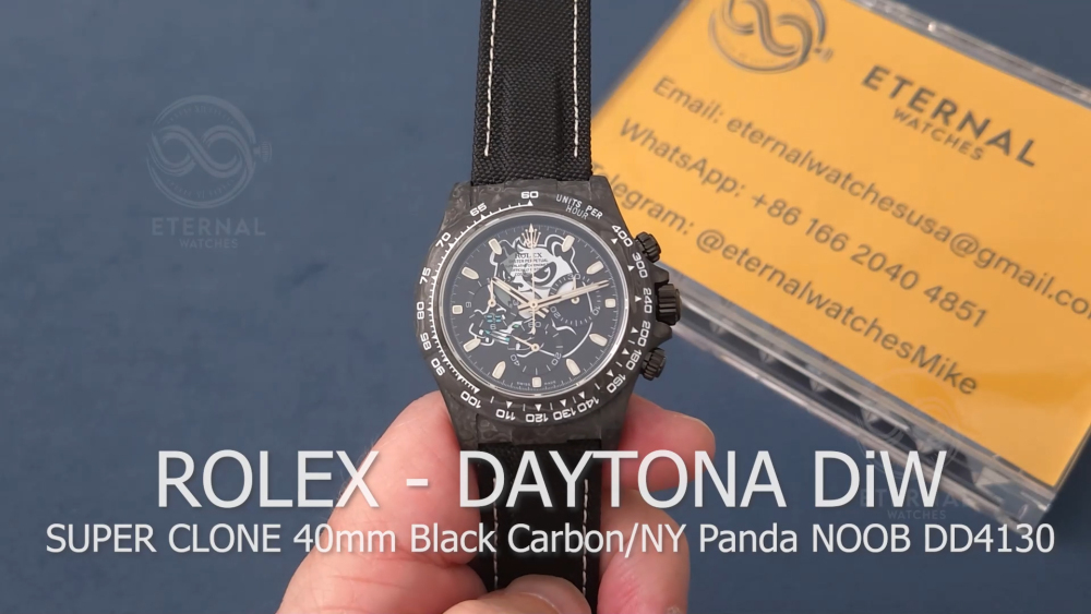 ROLEX - SUPER CLONE Daytona 40mm Black Carbon/NY Panda NOOB DD4130