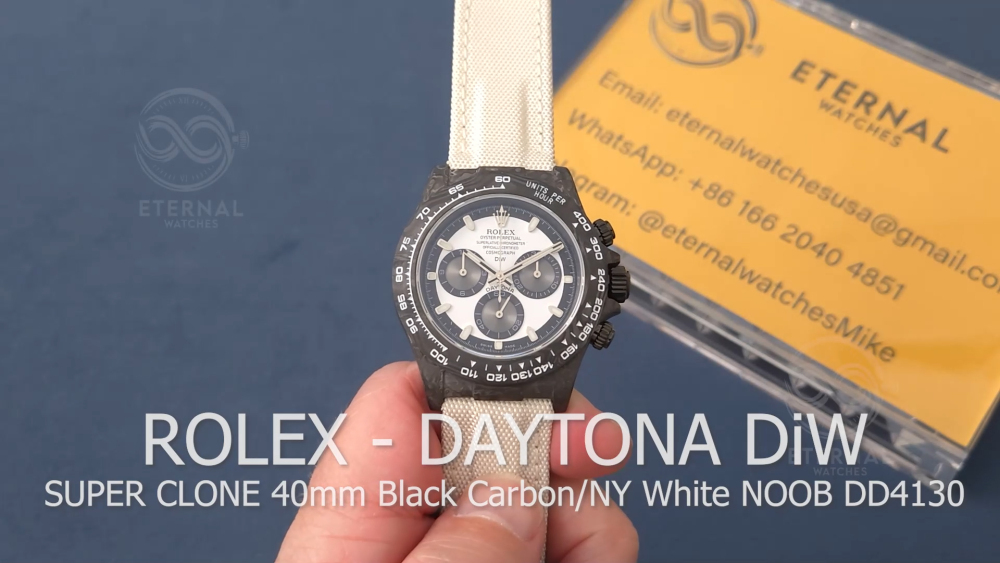 ROLEX - SUPER CLONE Daytona DiW 40mm Black Carbon/NY White NOOB DD4130
