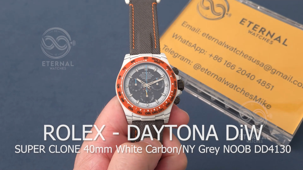 ROLEX - SUPER CLONE Daytona DiW 40mm White Carbon/NY Grey NOOB DD4130