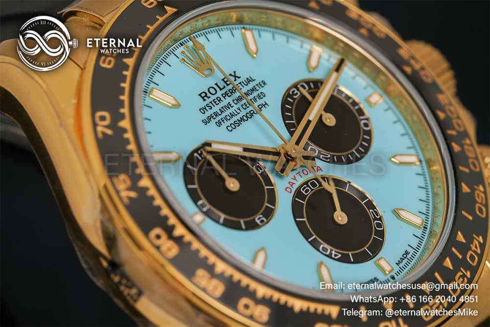 ROLEX - SUPER CLONE Cosmograph Daytona 126518 40mm YG/RU Tiffany/Black VSF DD4131 (Weight Adjusted)