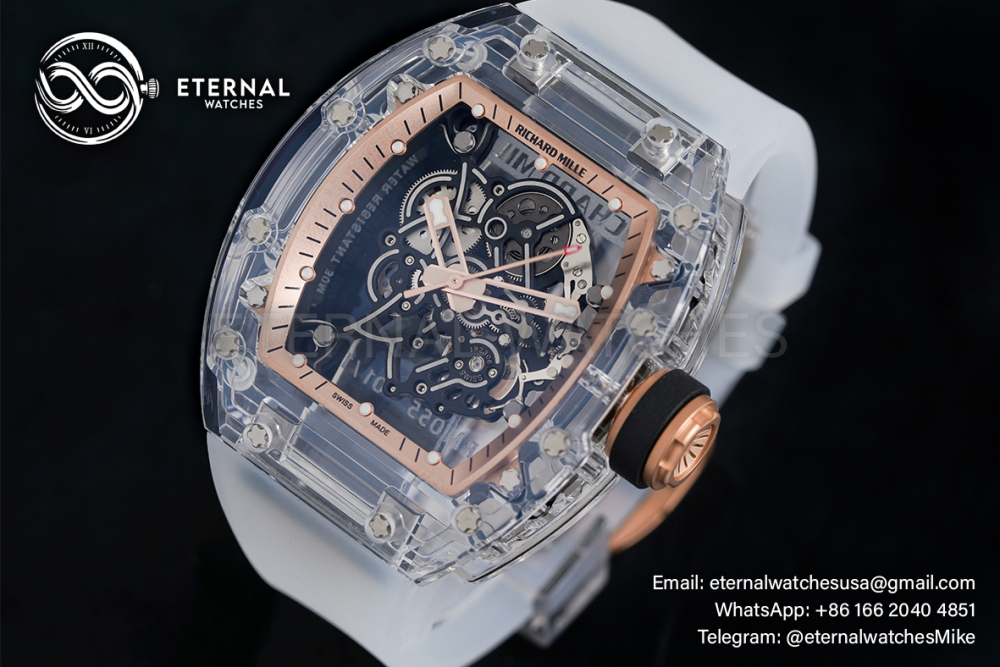 RICHARD MILLE - VAUCHER SUPER CLONE RM055 Crystal Sapphire Rose Gold Inner Bevel