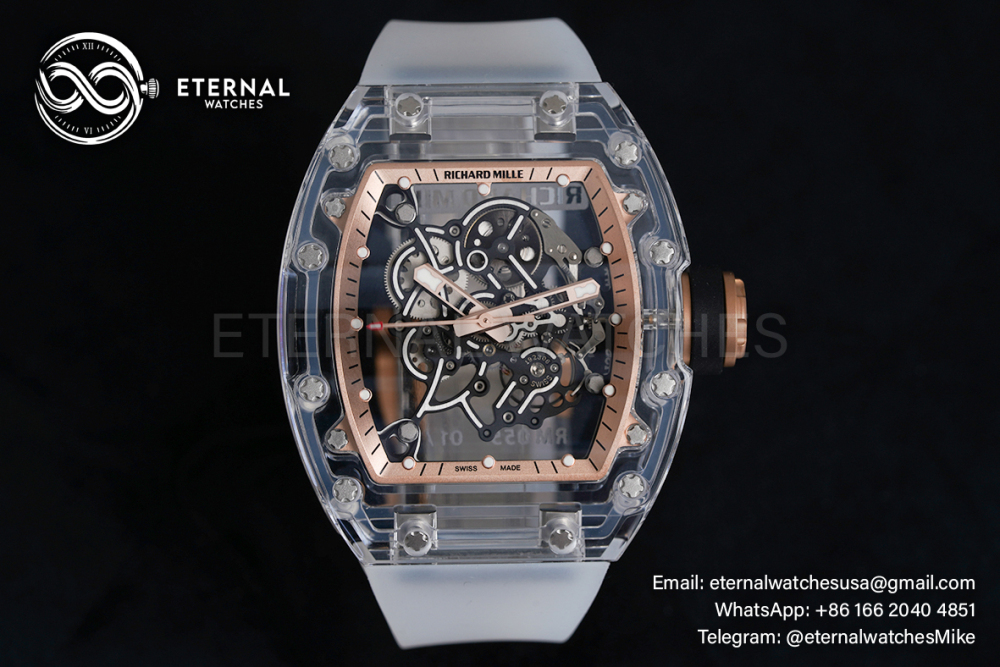 RICHARD MILLE - VAUCHER SUPER CLONE RM055 Crystal Sapphire Rose Gold Inner Bevel