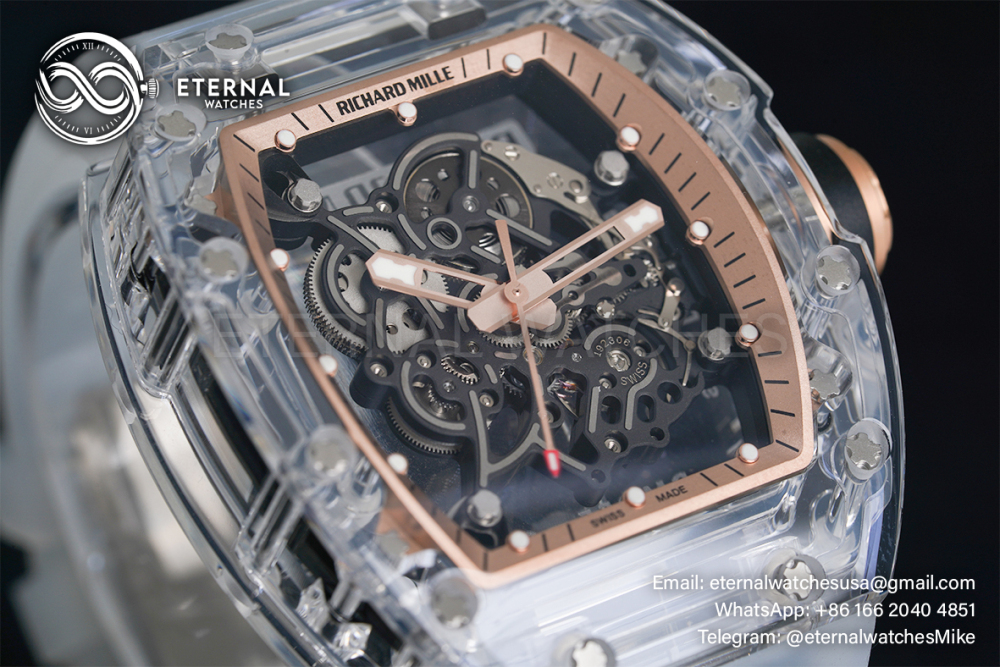 RICHARD MILLE - VAUCHER SUPER CLONE RM055 Crystal Sapphire Rose Gold Inner Bevel