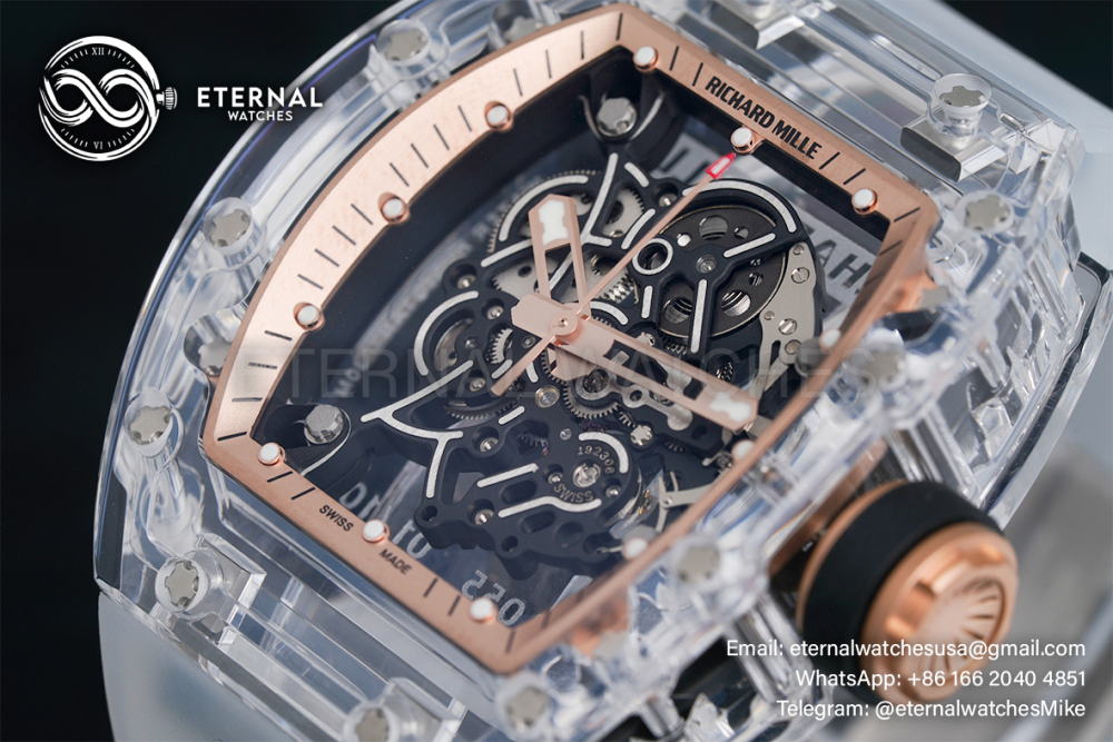 RICHARD MILLE - VAUCHER SUPER CLONE RM055 Crystal Sapphire Rose Gold Inner Bevel