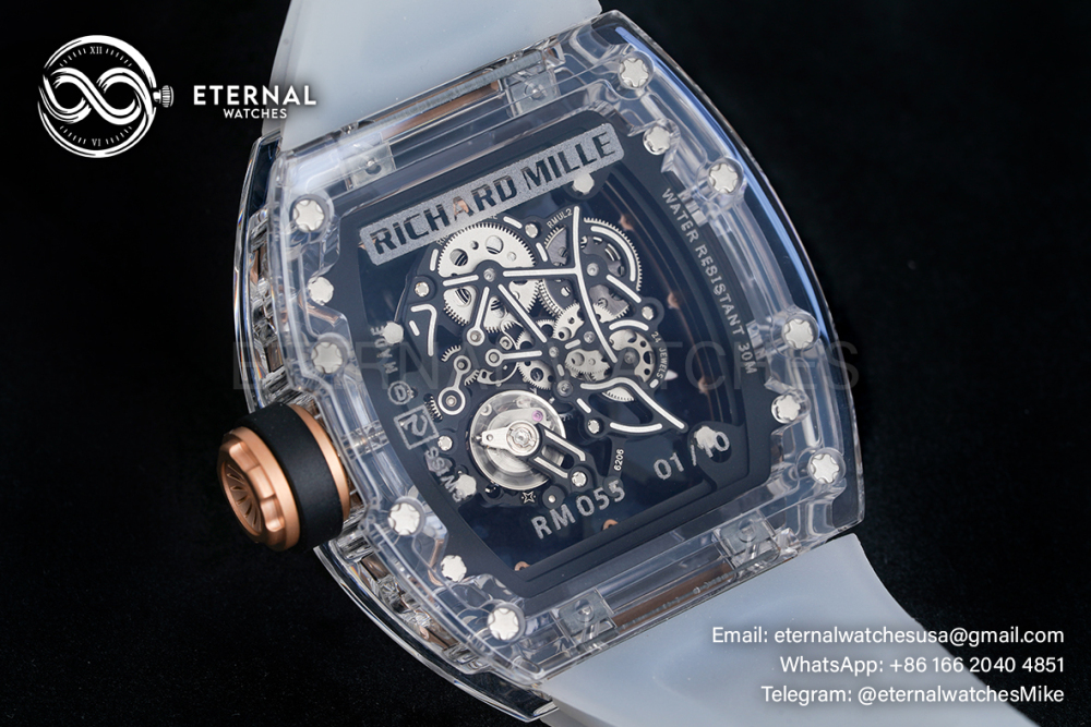 RICHARD MILLE - VAUCHER SUPER CLONE RM055 Crystal Sapphire Rose Gold Inner Bevel