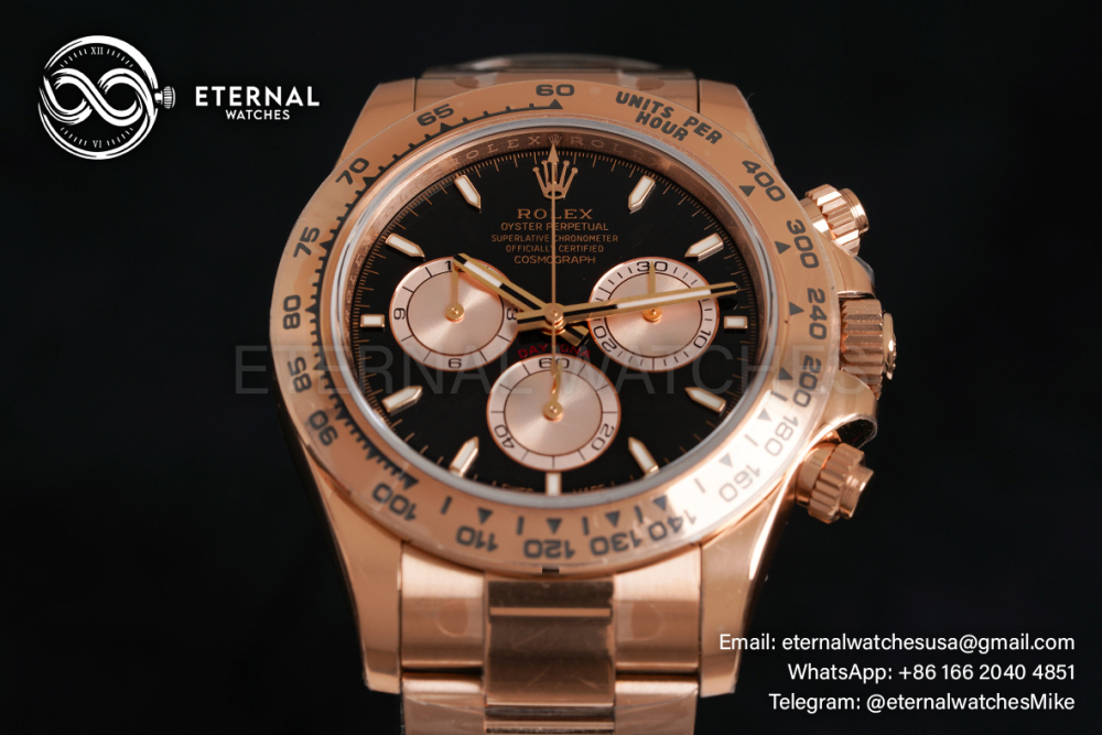 ROLEX - SUPER CLONE Daytona 116508 40mm RG/RG Black Dial VSF DD4130 (Weight Adjusted)