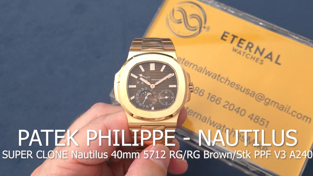 PATEK PHILIPPE - SUPER CLONE Nautilus 40mm 5712 RG/RG Brown/Stk PPF V3 A240