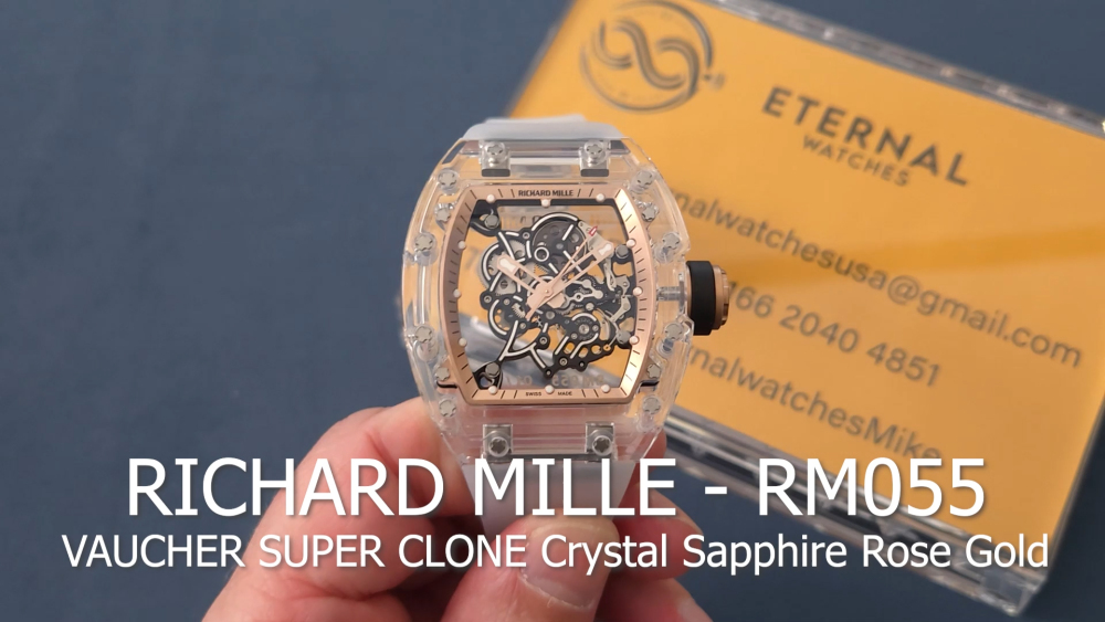 RICHARD MILLE - VAUCHER SUPER CLONE RM055 Crystal Sapphire Rose Gold Inner Bevel