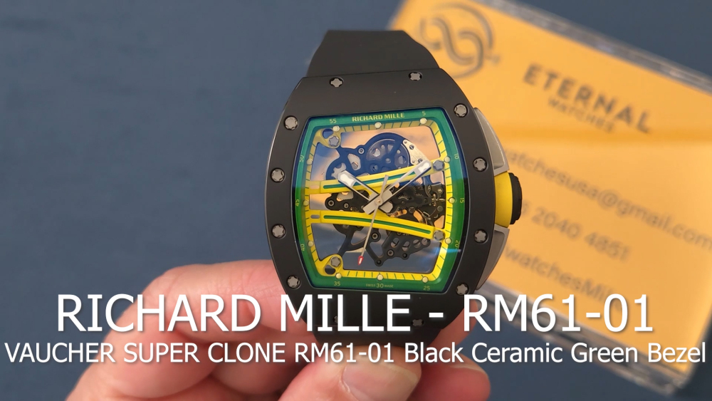 RICHARD MILLE - VAUCHER SUPER CLONE RM61-01 Black Ceramic/RU Skeleton Dial Green Inner Bezel