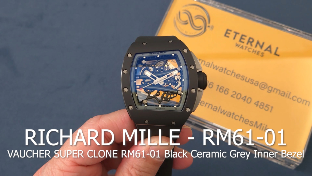 RICHARD MILLE - VAUCHER SUPER CLONE RM61-01 Black Ceramic/RU Skeleton Dial Grey Inner Bezel