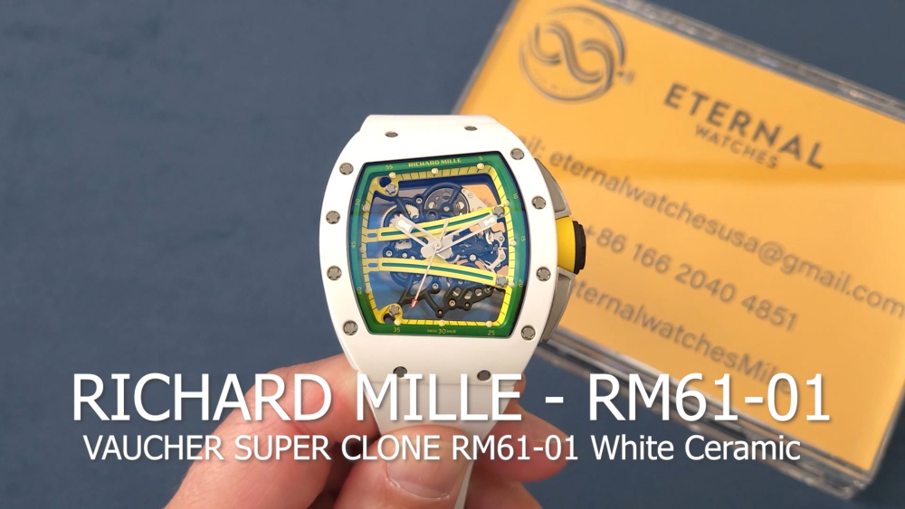 RICHARD MILLE - VAUCHER SUPER CLONE RM61-01 White Ceramic/RU Skeleton Dial Green Inner Bezel