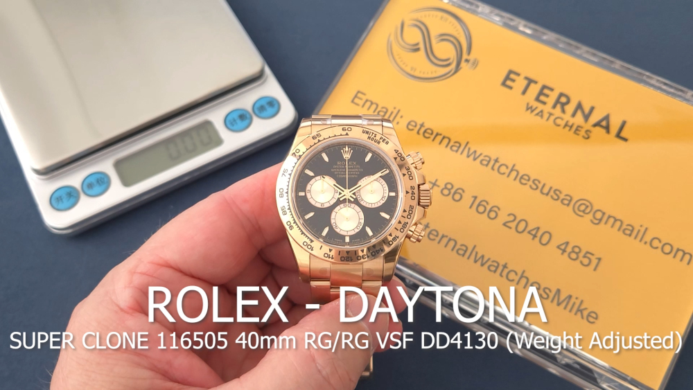 ROLEX - SUPER CLONE Daytona 116505 40mm RG/RG Black Dial VSF DD4130 (Weight Adjusted)