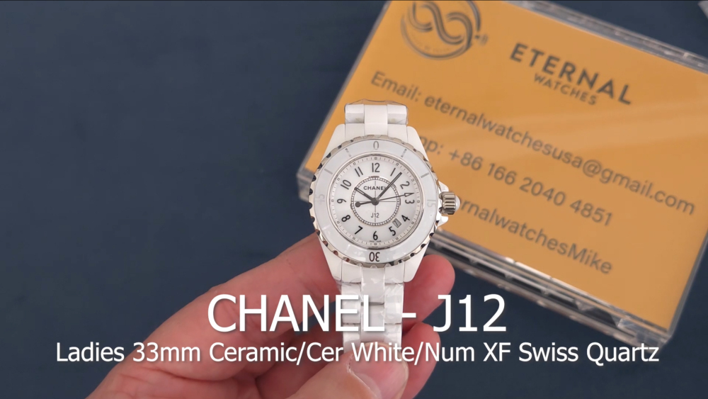 CHANEL - J12 Ladies 33mm Date Ceramic/Cer White/Num XF Swiss Quartz