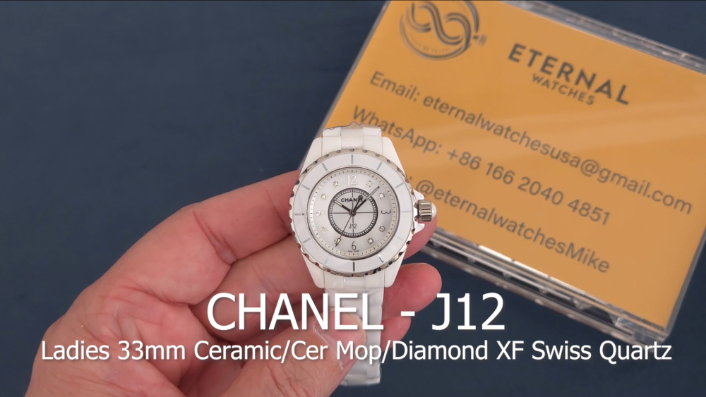 CHANEL - J12 Ladies 33mm Ceramic/Cer White/Num XF Swiss Quartz