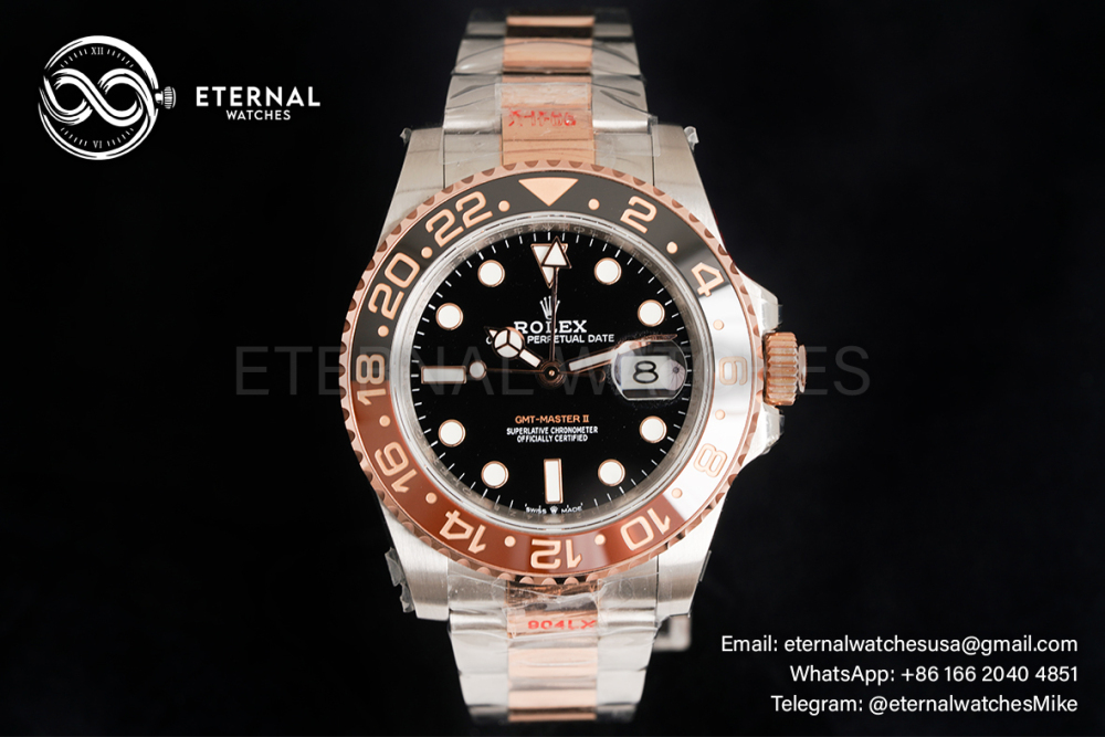 ROLEX - GMT Master II 126711 CHNR Root Beer SS/RG Black Dial GMF DD3285 (Gold Wrapped - Weight Adjusted)