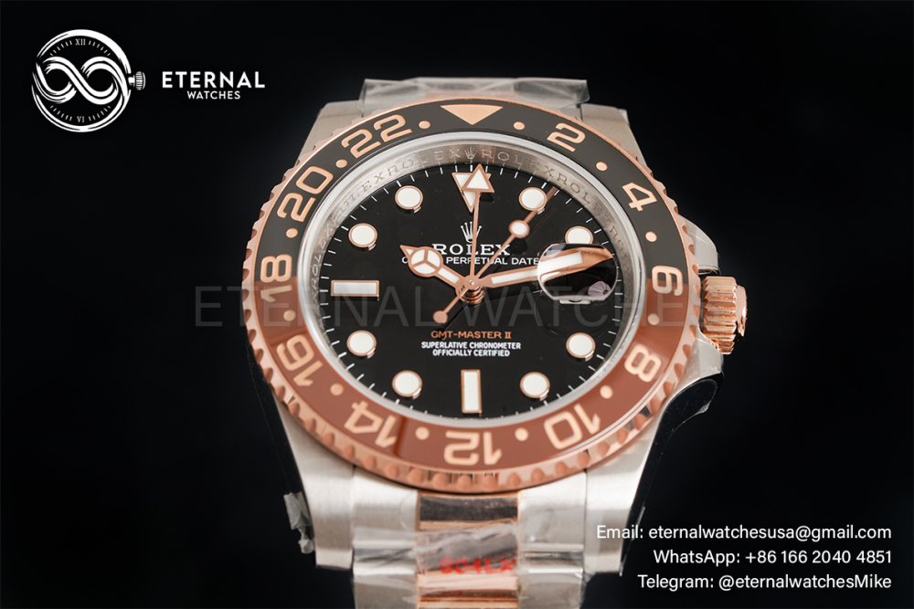 ROLEX - GMT Master II 126711 CHNR Root Beer SS/RG Black Dial GMF DD3285 (Gold Wrapped - Weight Adjusted)