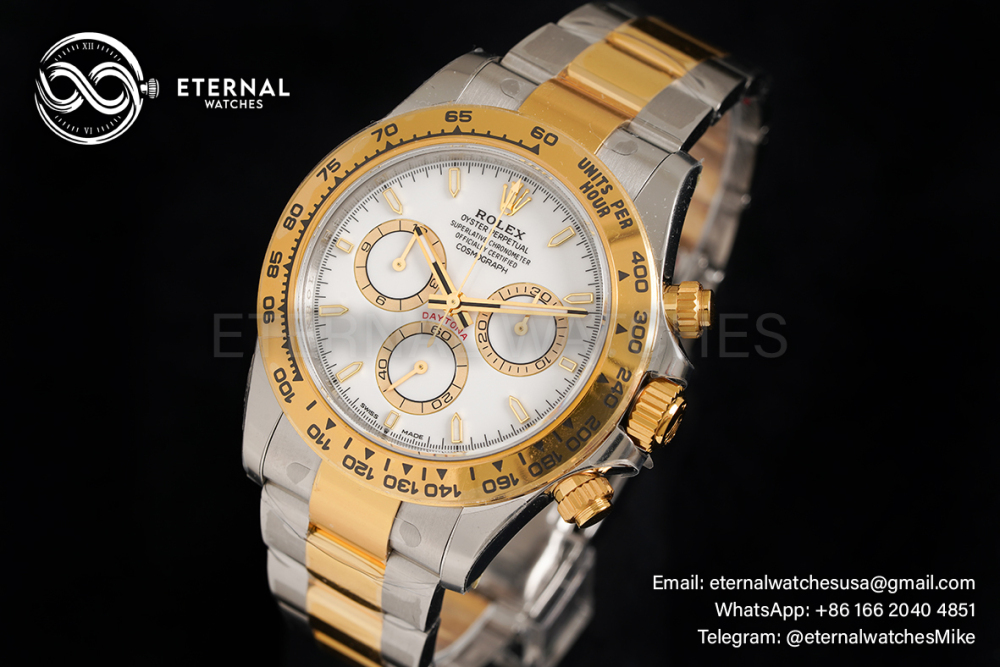 ROLEX - SUPER CLONE Daytona 126503 40mm YG/SS White/Stk VSF DD4131 (Weight Adjusted)