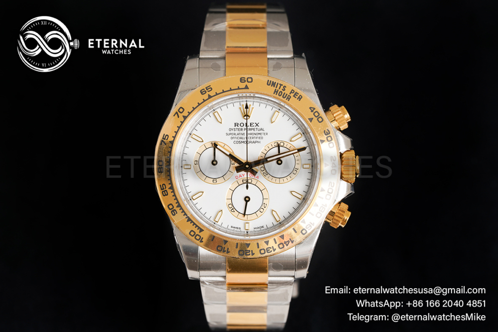 ROLEX - SUPER CLONE Daytona 126503 40mm YG/SS White/Stk VSF DD4131 (Weight Adjusted)