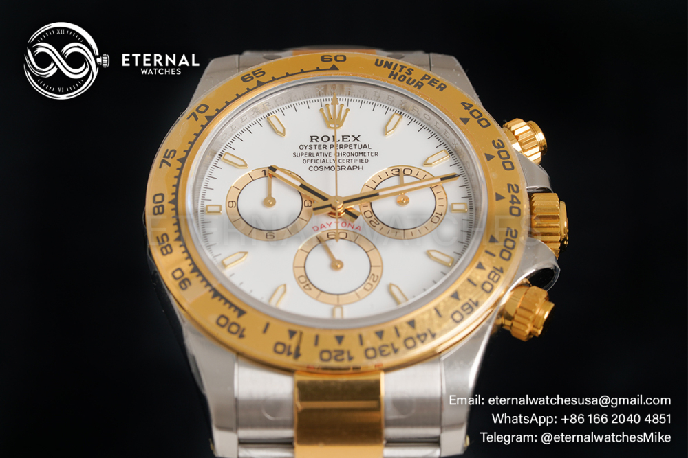 ROLEX - SUPER CLONE Daytona 126503 40mm YG/SS White/Stk VSF DD4131 (Weight Adjusted)