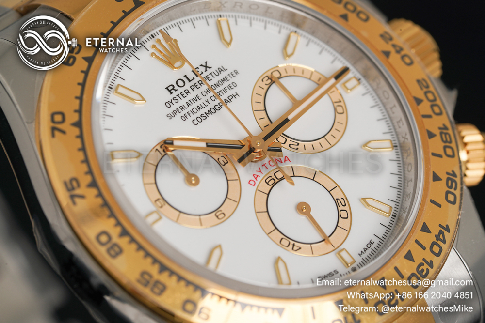 ROLEX - SUPER CLONE Daytona 126503 40mm YG/SS White/Stk VSF DD4131 (Weight Adjusted)