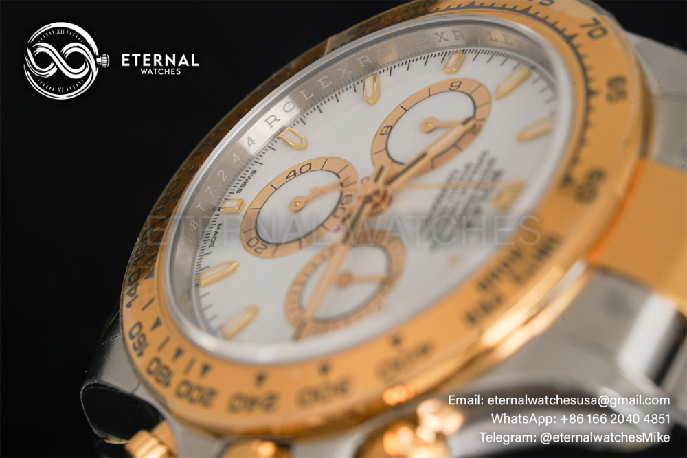 ROLEX - SUPER CLONE Daytona 126503 40mm YG/SS White/Stk VSF DD4131 (Weight Adjusted)