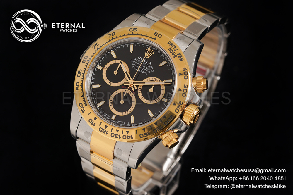ROLEX - SUPER CLONE Daytona 126503 40mm YG/SS Black/Stk VSF DD4131 (Weight Adjusted)