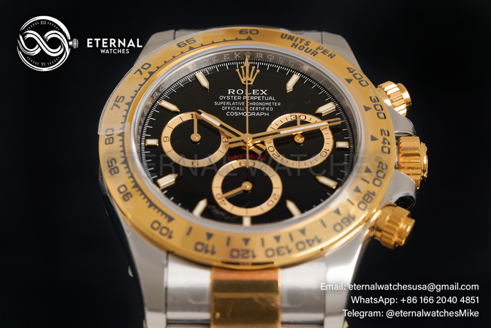 ROLEX - SUPER CLONE Daytona 126503 40mm YG/SS Black/Stk VSF DD4131 (Weight Adjusted)