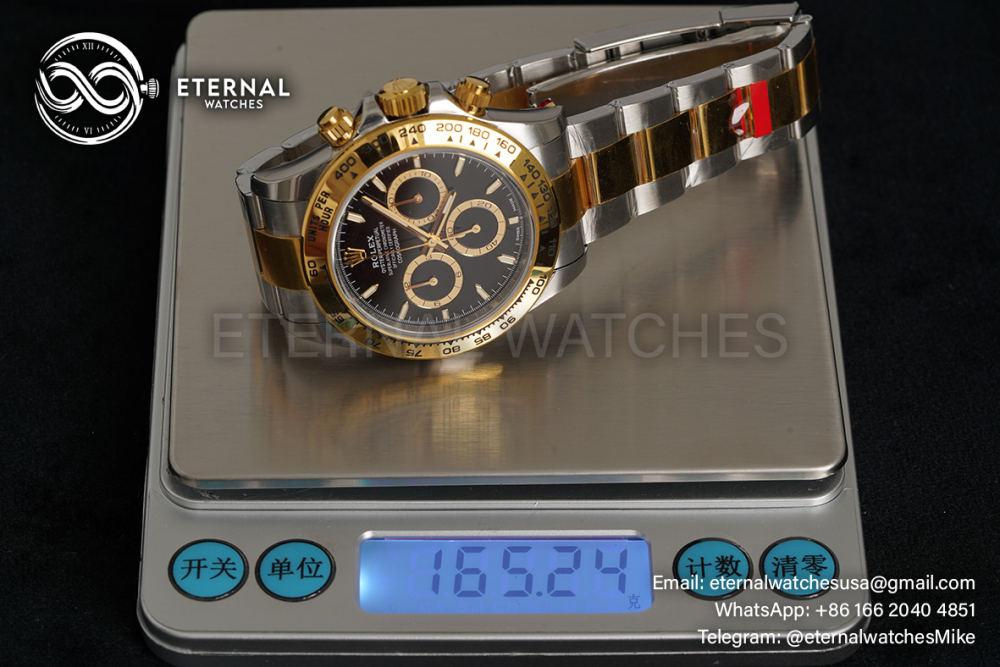 ROLEX - SUPER CLONE Daytona 126503 40mm YG/SS Black/Stk VSF DD4131 (Weight Adjusted)